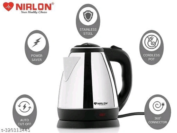 NIRLON Saturn Stainless Steel Electric Kettle, 1.8 Litres, 1 Piece, Silver | 1500 Watts | Auto Cut-off | Detachable 360 Degree Connector | Boiler for Water | Power Indicator