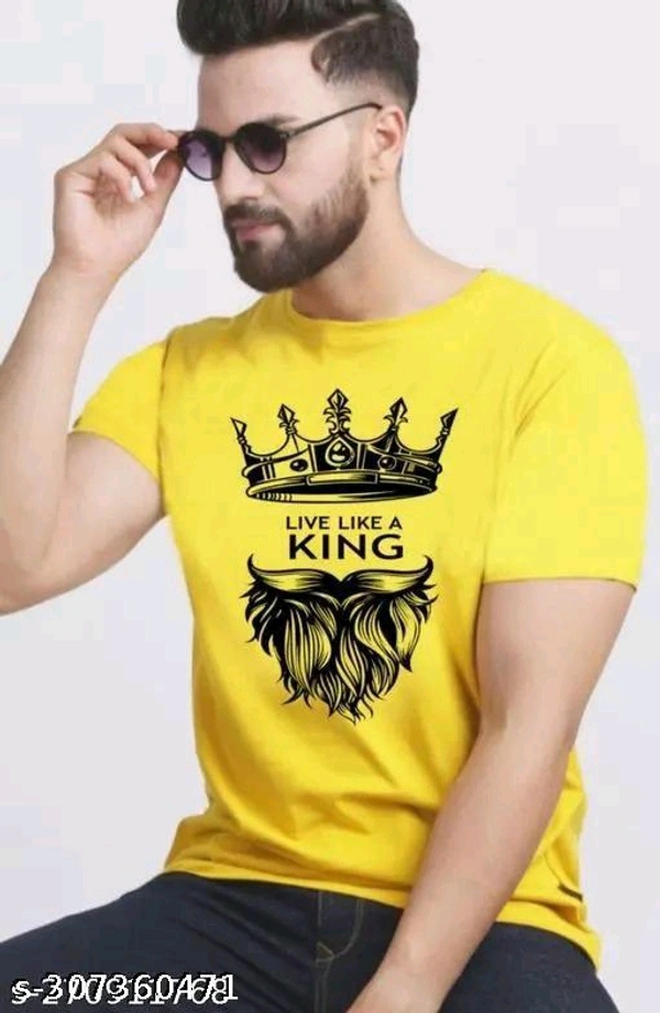 DOOMEE Men's Typography Round White Tshirts - Yellow, XL