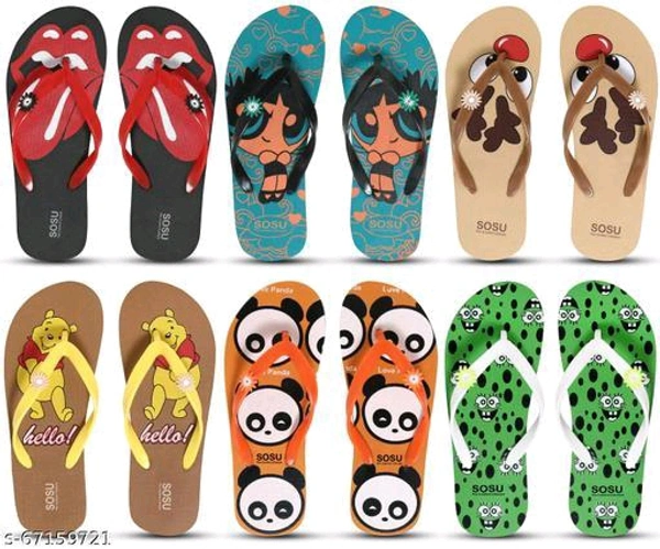 SOSU Multicolor Printed Flip Flop For Women - Pack of 6Name: SOSU Multicolor Printed Flip Flop For Women - Pack of 6Material: EVA - 8