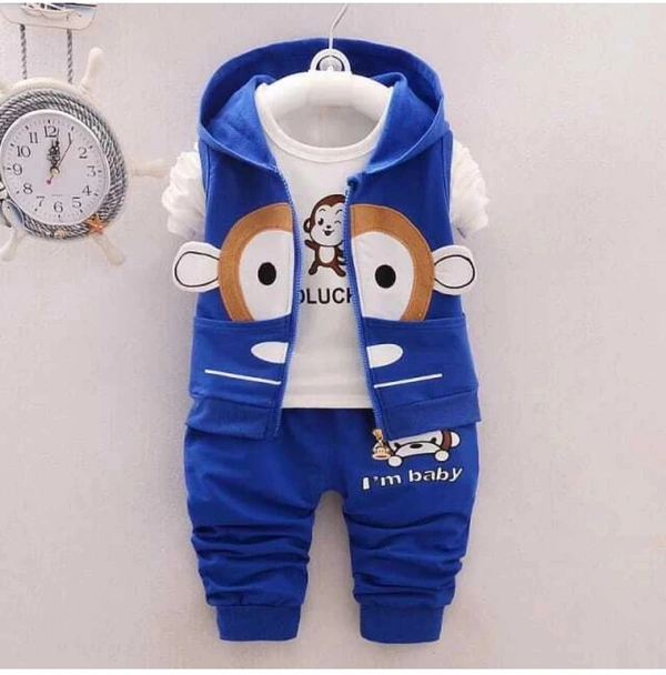 JS.GARMENTS I AM BABY ;;" GOODLUCK T-SHIRT JACKET AND PANT 3PSE SET ( WHITE AND ROYAL BLUE) - 6-12 Months, Yellow