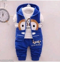 JS.GARMENTS I AM BABY ;;" GOODLUCK T-SHIRT JACKET AND PANT 3PSE SET ( WHITE AND ROYAL BLUE) - 6-12 Months, Yellow