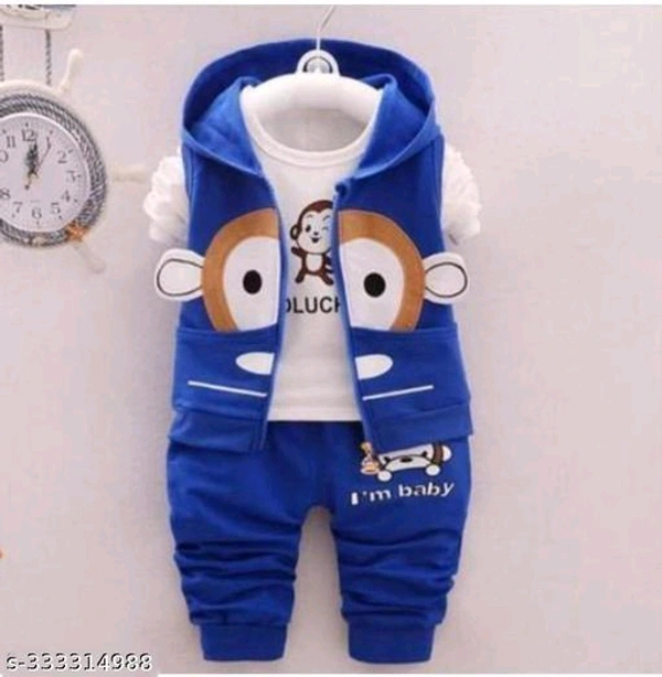 JS.GARMENTS I AM BABY ;;" GOODLUCK T-SHIRT JACKET AND PANT 3PSE SET ( WHITE AND ROYAL BLUE) - 6-12 Months, Yellow