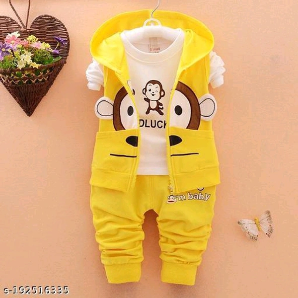 JS.GARMENTS I AM BABY ;;" GOODLUCK T-SHIRT JACKET AND PANT 3PSE SET ( WHITE AND ROYAL BLUE) - 18-24 Months, Yellow