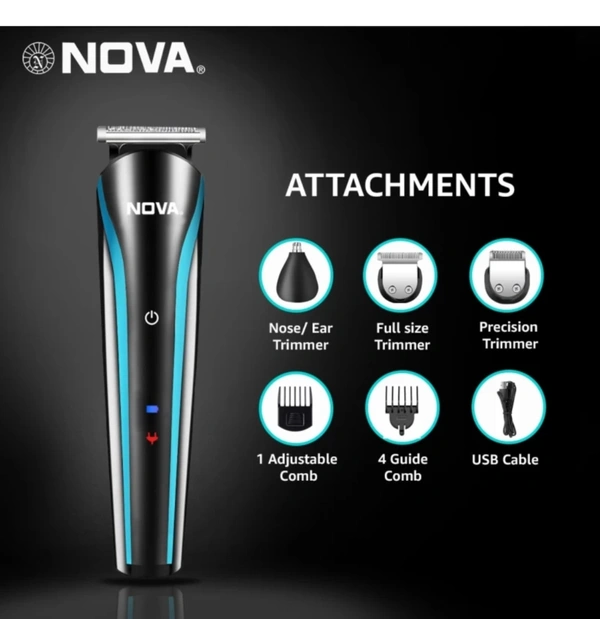 NOVA NG 1145 Trimmer 60 min Runtime 8Length Settings (Black, Blue)