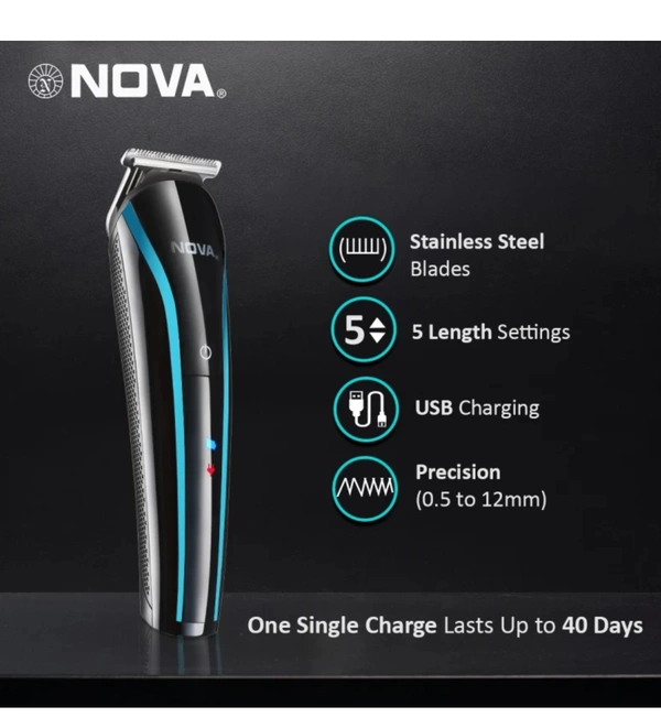 NOVA NG 1145 Trimmer 60 min Runtime 8Length Settings (Black, Blue)