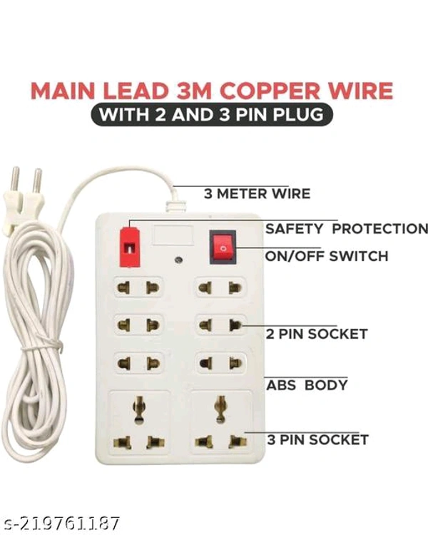 Extension Board 8+1 Mini Power Strip Extension Cord/Board with Switch, Indicator, Safety Fuse & 8 International sockets, 2 Meter Cord Wire (Beige