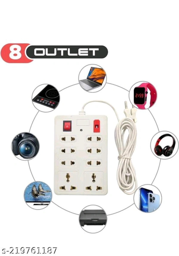 Extension Board 8+1 Mini Power Strip Extension Cord/Board with Switch, Indicator, Safety Fuse & 8 International sockets, 2 Meter Cord Wire (Beige