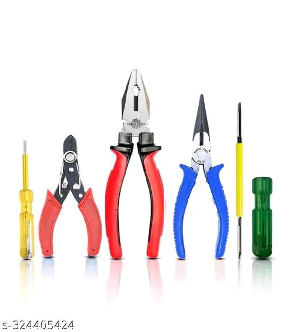 8 Inch Grip Combination Lineman Plier with 6 Inch Nose Plier 2 in 1 Screwdriver Wire Cutter and Analog Line Tester (Pack of 5)