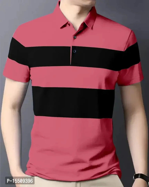 Cotton Blend Multicoloured Colourblocked Polo T-shirt for Men - M