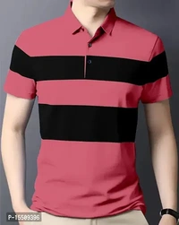 Cotton Blend Multicoloured Colourblocked Polo T-shirt for Men - M