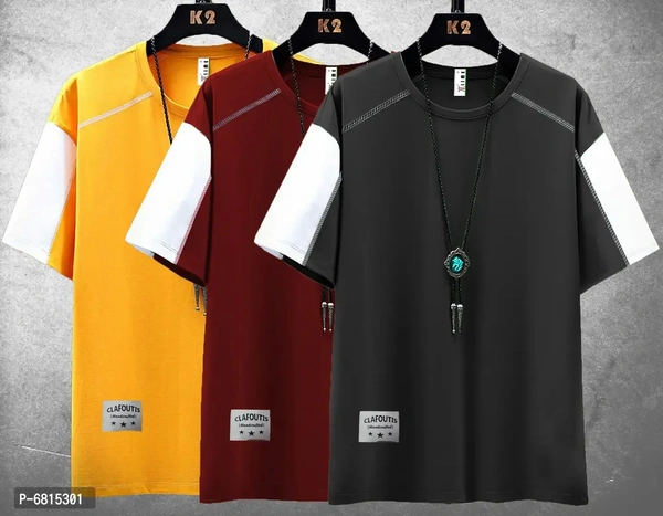 Stylish Polyester Multicoloured Colourblocked T-shirt For Men Pack Of 3 - S