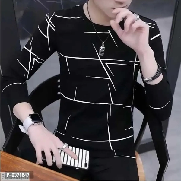 Elegant Cotton Black Round Neck Printed Full Sleeves T shirt For Men - XL