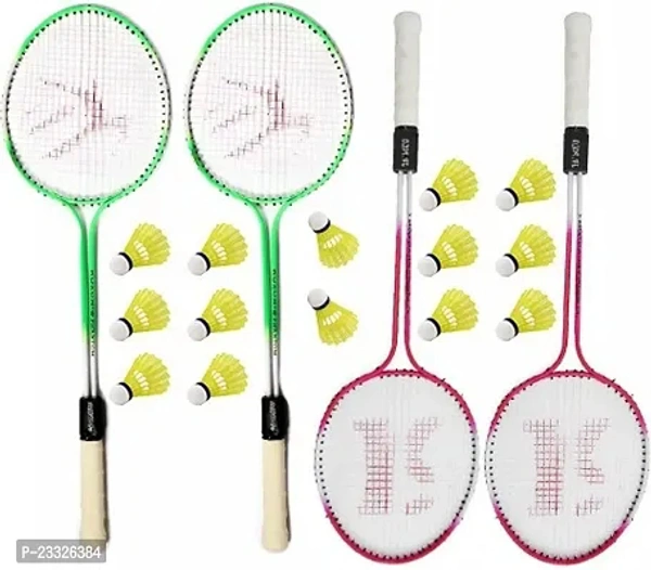 Best Quality Multicolour Badminton Kit Set Of 4 Piece Racquet With 6 Piece Plastic Shuttlecock Badminton Kit