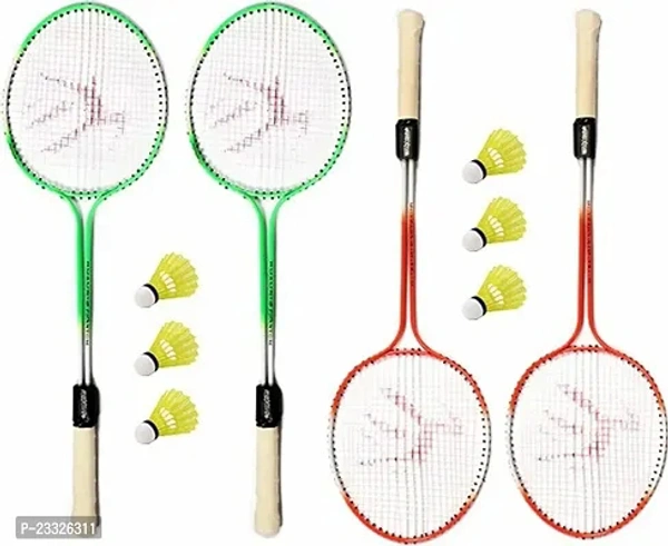 Best Quality Multicolour Badminton Kit Set Of 4 Piece Racquet With 6 Piece Plastic Shuttlecock Badminton Kit