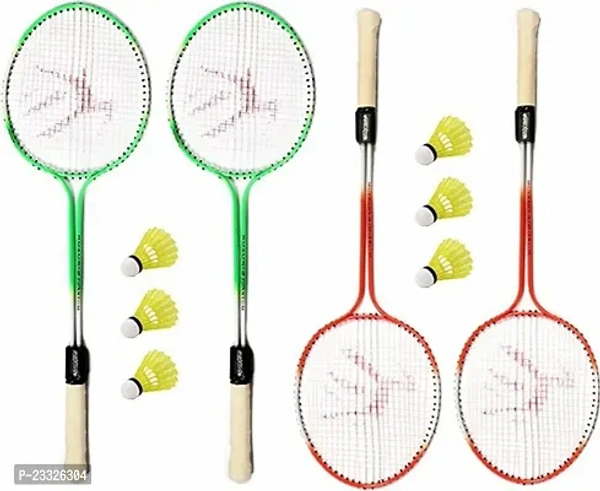 Best Quality Multicolour Badminton Kit Set Of 4 Piece Racquet With 6 Piece Plastic Shuttlecock Badminton Kit
