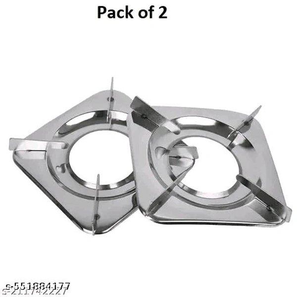 gas saver burner stand | fire and windproof gas saver jali ring | gas saver protecter flame | gas energy saver stand set for all gas stove, Open(PACK 2) - Silver