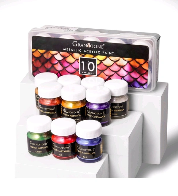 GRANOTONE Venezia Metallica Colors Kit - 10 Vibrant Water-Based, Non-Toxic Shades with Shimmering Effect, 15ml Each - Perfect for Artists & Crafters