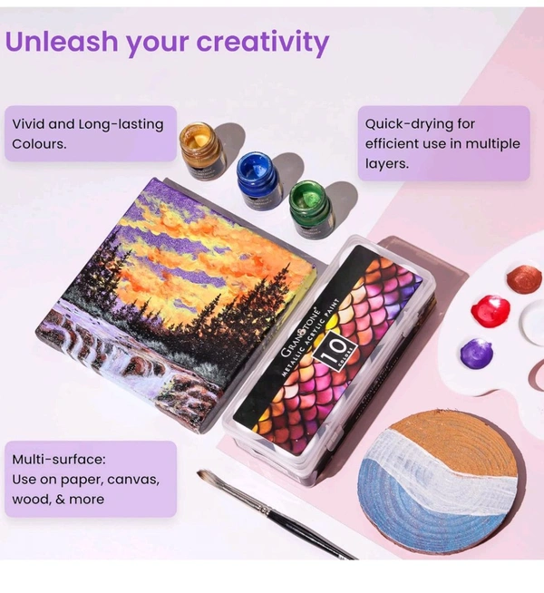 GRANOTONE Venezia Metallica Colors Kit - 10 Vibrant Water-Based, Non-Toxic Shades with Shimmering Effect, 15ml Each - Perfect for Artists & Crafters