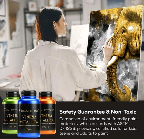 GRANOTONE Venezia Metallic Acrylic Paint, 200 ML - Extra Sheen, Non-Fading, Indoor/Outdoor, Non-Toxic, Multi-Surface - For Artists, Hobbyists & Kids - Made in India (VIOLET) - Blue