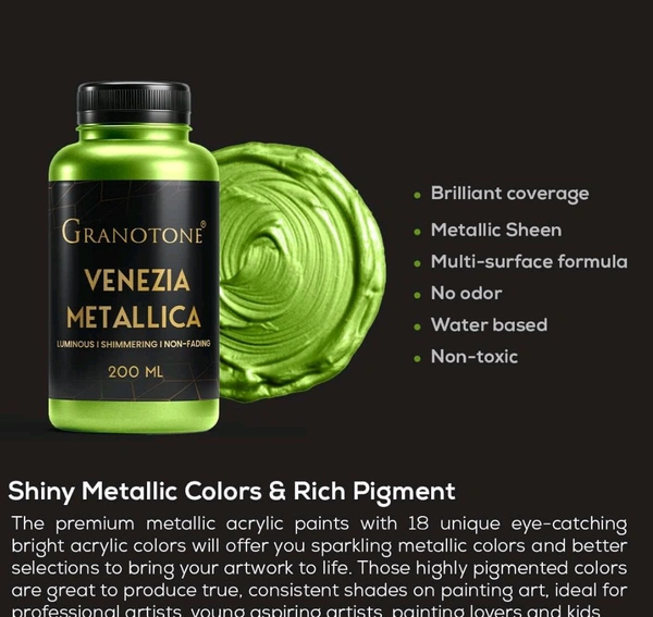 GRANOTONE Venezia Metallic Acrylic Paint, 200 ML - Extra Sheen, Non-Fading, Indoor/Outdoor, Non-Toxic, Multi-Surface - For Artists, Hobbyists & Kids - Made in India (VIOLET) - Web Orange