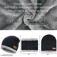 Unisex Winter Knit Beanie Cap Hat Neck Warmer Scarf And Hand Gloves  - Black
