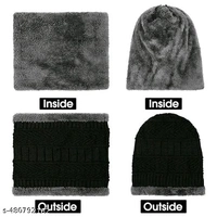 Unisex Winter Knit Beanie Cap Hat Neck Warmer Scarf And Hand Gloves  - Navy Blue