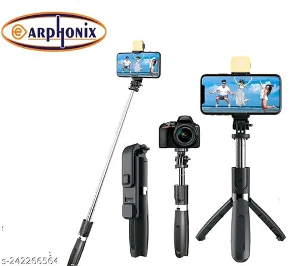 Bluetooth Extendable Selfie Stick with Wireless Remote, Selfie Stick, Adjustable and Rotatable Design (BLACK) - H