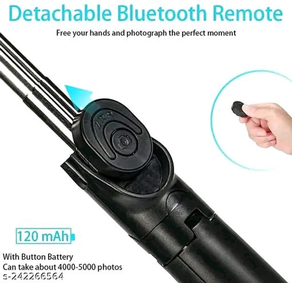Bluetooth Extendable Selfie Stick with Wireless Remote, Selfie Stick, Adjustable and Rotatable Design (BLACK) - H