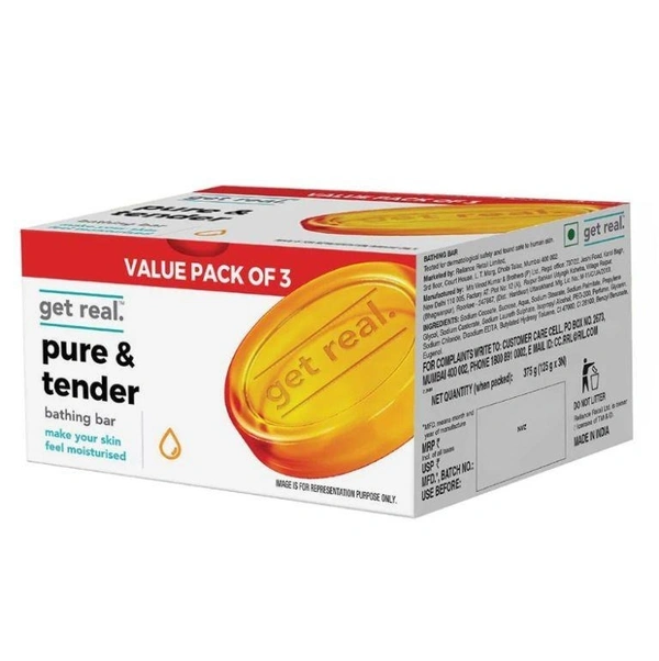 Get Real Pure & Tender Bathing Bar 125 g (Pack of 3)