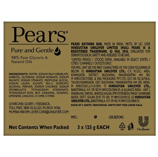 Pears Pure & Gentle Soap with Glycerin & Natural Oils 125 g (Pack of 3)