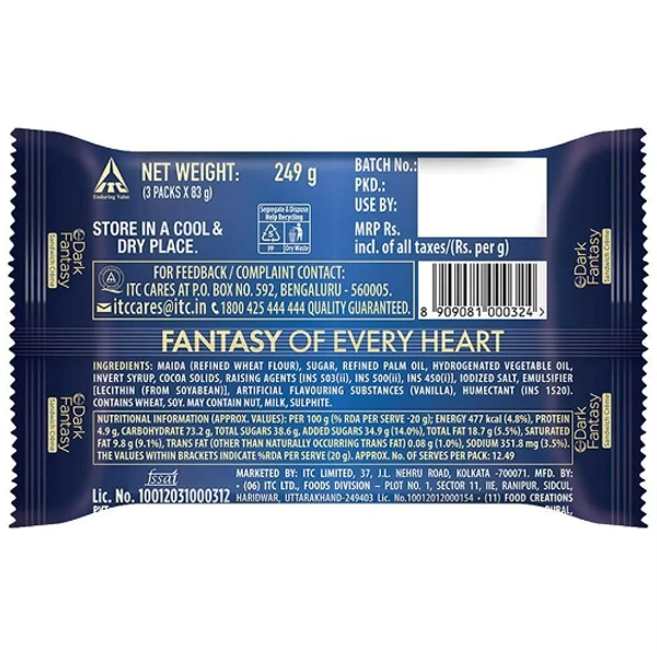 Sunfeast Dark Fantasy Vanilla Creme, 249g, Dark Crunchy Biscuit with Smooth Vanilla Creme