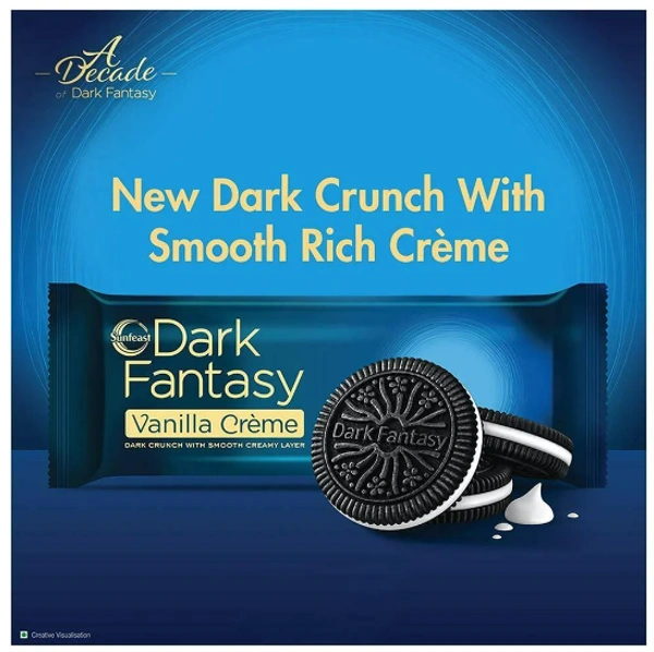 Sunfeast Dark Fantasy Vanilla Creme, 249g, Dark Crunchy Biscuit with Smooth Vanilla Creme