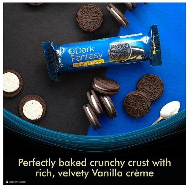 Sunfeast Dark Fantasy Vanilla Creme, 249g, Dark Crunchy Biscuit with Smooth Vanilla Creme