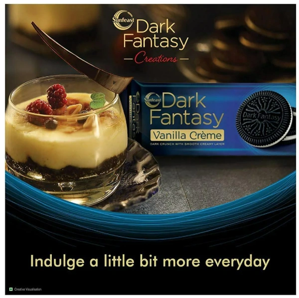 Sunfeast Dark Fantasy Vanilla Creme, 249g, Dark Crunchy Biscuit with Smooth Vanilla Creme