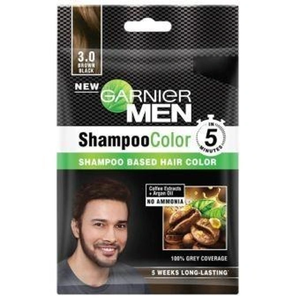 Garnier Men Shampoo Based Hair Color, Brown Black (3.0) 20 ml
