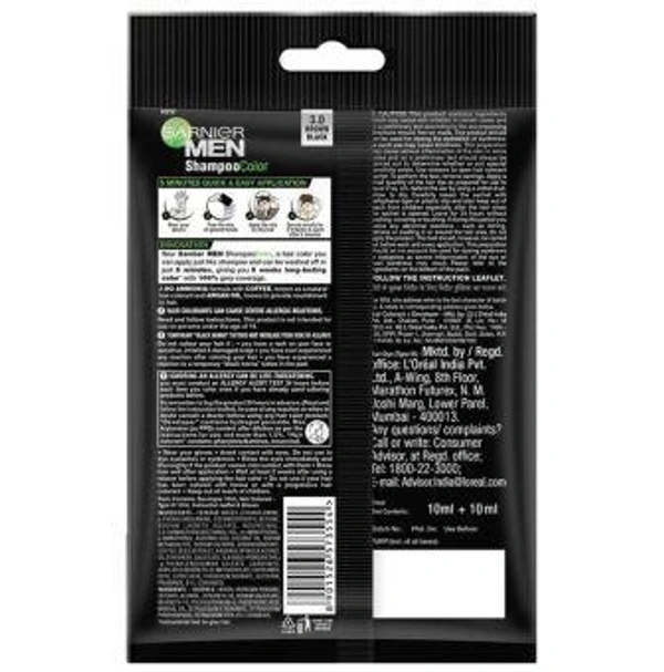 Garnier Men Shampoo Based Hair Color, Brown Black (3.0) 20 ml