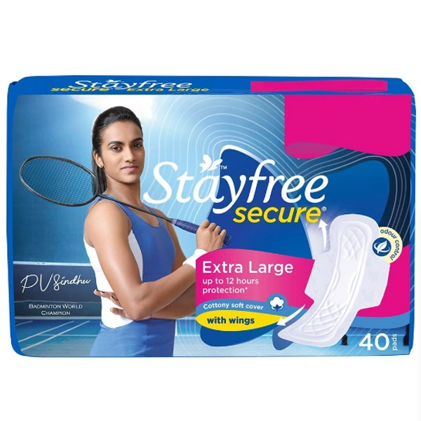 Stayfree Secure Cottony Soft Cover Sanitary Napkin with Wings (XL) 40 pads