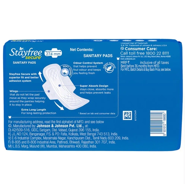 Stayfree Secure Cottony Soft Cover Sanitary Napkin with Wings (XL) 40 pads