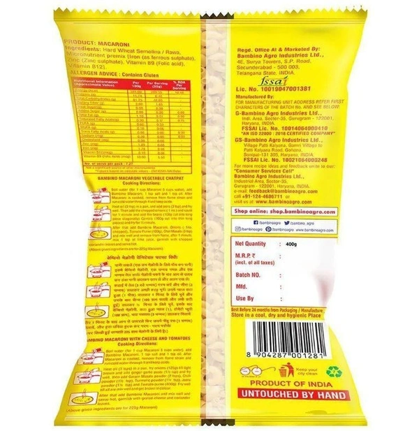 Bambino Elbow Macaroni Pasta 400 g