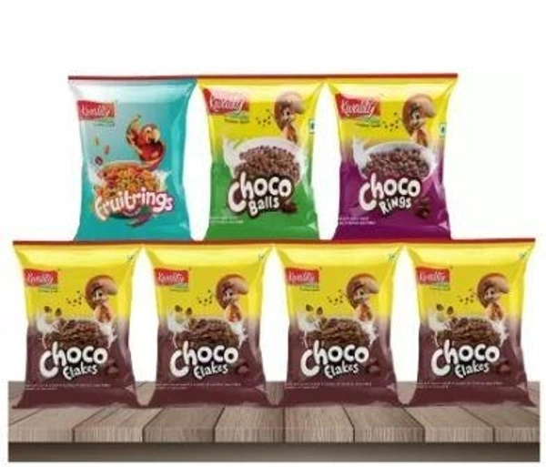 Kwality With Chocos, Fruit rings, Breakfast Cereal for Kids Pouch  (7 x 18.57 g)