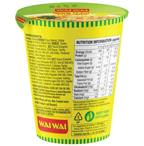 Wai Wai Ready to Eat Veg Masala Cup Noodles 75 g
