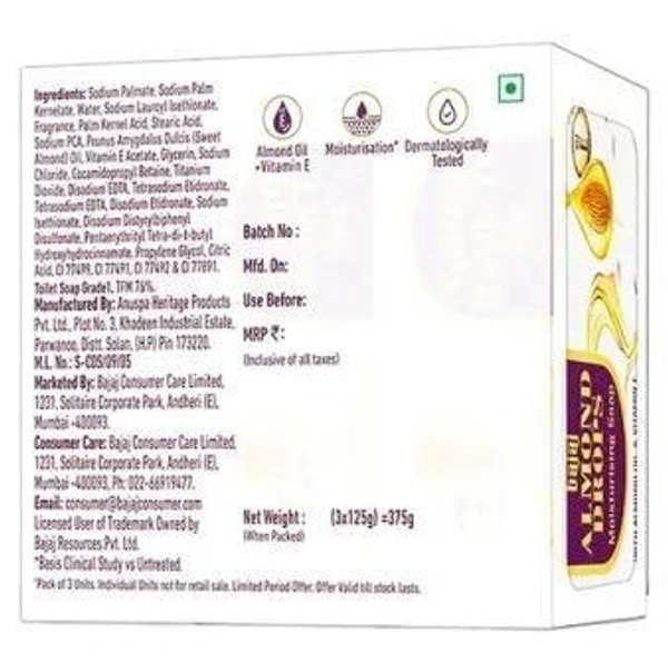 BAJAJ Almond Drops Moisturising Soap with Almond Oil & Vitamin E  (3 x 125 g)