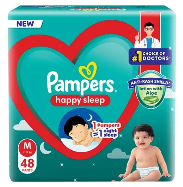 Pampers Happy Sleep Pant Style Baby Diaper M  (48 Pieces)