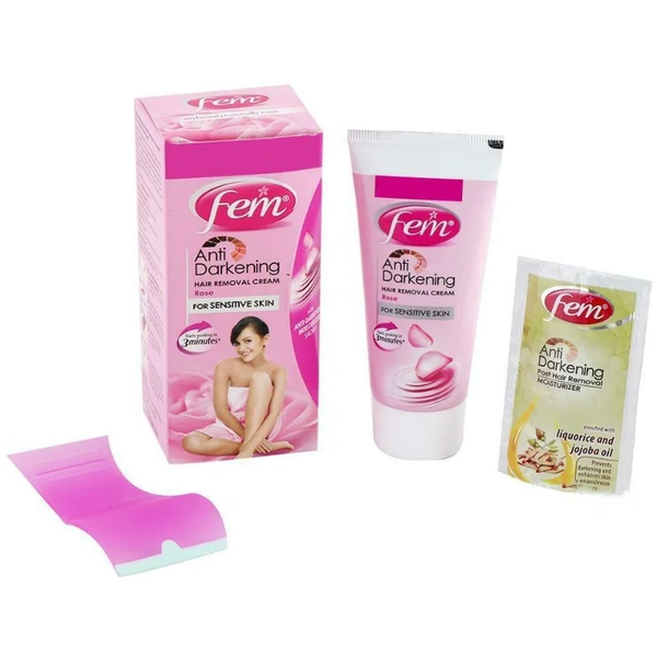 Fem Rose Anti Darkening Hair Removal Cream 40 g (With Anti Darkening Moisturizer Sachet 15 g)