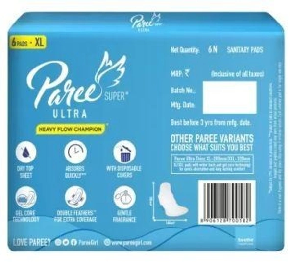 Paree Super Ultra Dry Feel Double Feathers XL Tri-Fold Pads, With Disposable Covers Sanitary Pad  (Pack of 6)