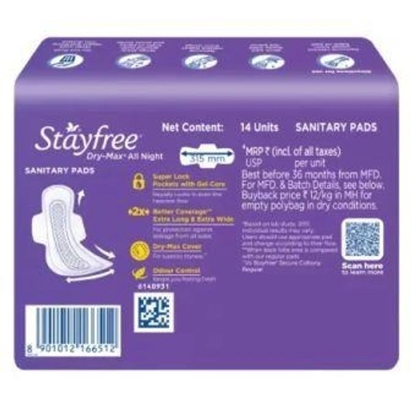 STAYFREE Dry-Max All Night XXL Wings Sanitary Pad  (Pack of 14)