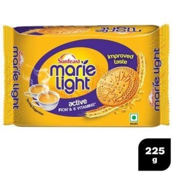 Sunfeast Marie Light Active, Marie Biscuits with Iron and 6 Vitamins, Tea-Time Biscuits Family Pack, 225g