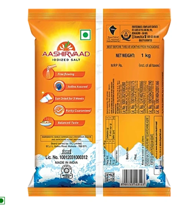 Aashirvaad Salt/ Namak - Iodised, 1 kg Pouch