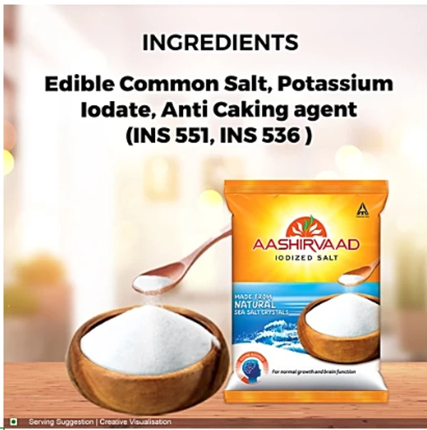 Aashirvaad Salt/ Namak - Iodised, 1 kg Pouch