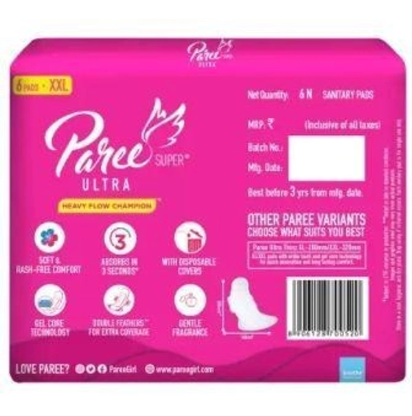 Paree Super Ultra Soft Feel Double Feathers XXL Tri-Fold Pads, With Disposable Covers Sanitary Pad  (Pack of 6)